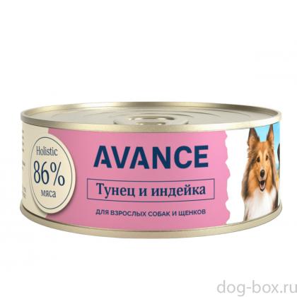 Корм консервированный полнорационный для щенков и собак с тунцом и индейкой, 0.1кг Корм консервированный полнорационный для щенков и собак с тунцом и индейкой, 0.1кг-0