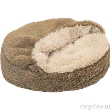 Лежак круглый FURRY с карманом 50*50*17см (мех, синтепух) коричневый-0