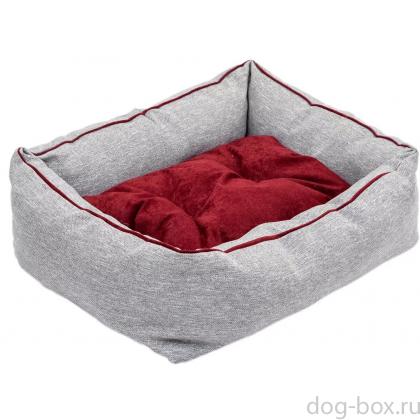 Лежак прямоугольный пухлый DREAM COLOR с подушкой 72*62*h24см (рогожка, вельвет, с/пух) бордовый-0