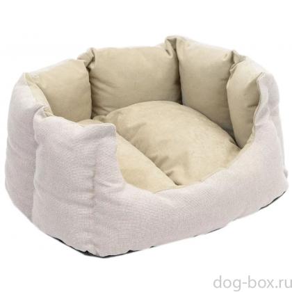 Лежак прямоугольный пухлый DREAM с подушкой 50*40*h23см (рогожка, вельвет, с/пух) бежевый-0