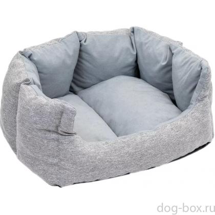 Лежак прямоугольный пухлый DREAM с подушкой 50*40*h23см (рогожка, вельвет, с/пух) серый-0