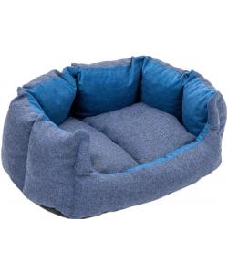 Лежак прямоугольный пухлый DREAM с подушкой 50*40*h23см (рогожка, вельвет, с/пух) синий