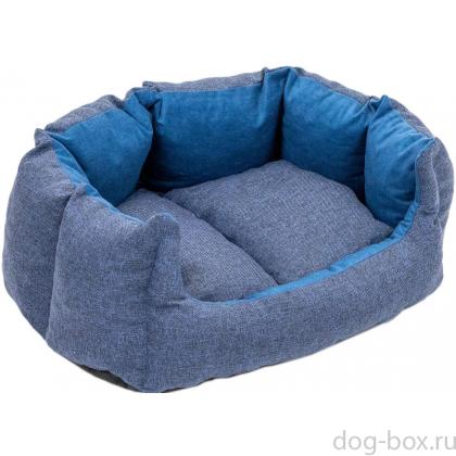 Лежак прямоугольный пухлый DREAM с подушкой 50*40*h23см (рогожка, вельвет, с/пух) синий-0