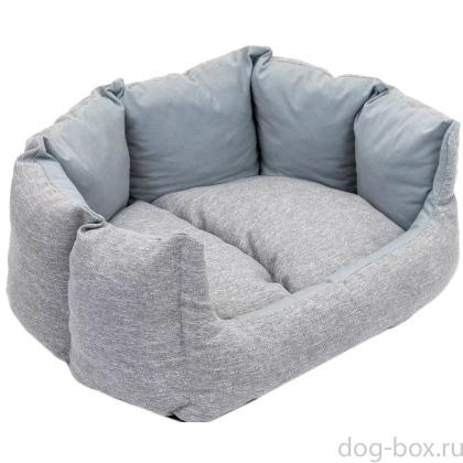 Лежак прямоугольный пухлый DREAM с подушкой 60*50*h27см (рогожка, вельвет, с/пух) серый-0