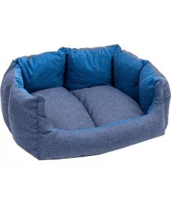 Лежак прямоугольный пухлый DREAM с подушкой 60*50*h27см (рогожка, вельвет, с/пух) синий
