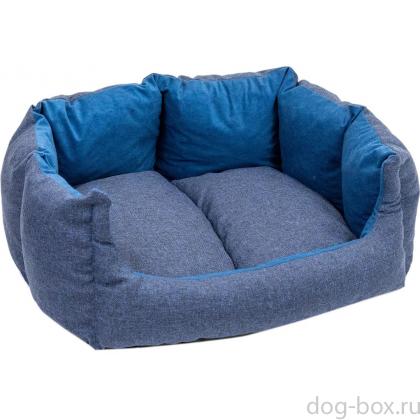 Лежак прямоугольный пухлый DREAM с подушкой 60*50*h27см (рогожка, вельвет, с/пух) синий-0