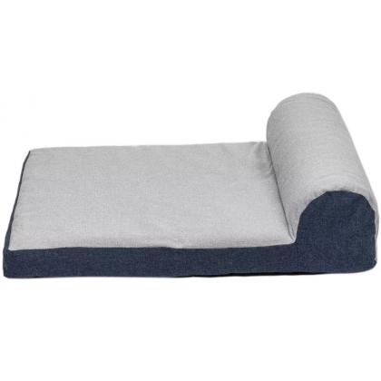 Лежанка прямоугольная с подголовником NAVY №1, рогожка, чехол на молнии 75*50*21см, серая-1