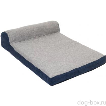 Лежанка прямоугольная с подголовником NAVY №2, рогожка, чехол на молнии 90*60*21см, серая-0