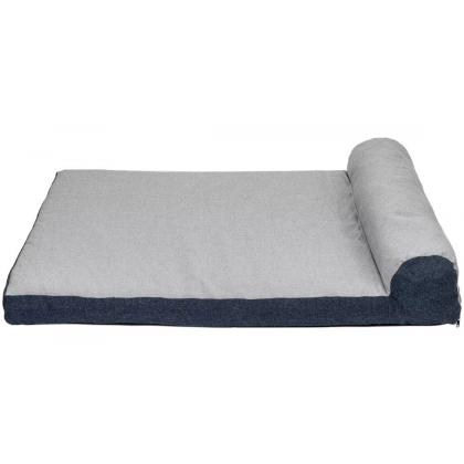 Лежанка прямоугольная с подголовником NAVY №3, рогожка, чехол на молнии 105*70*21см, серая-1