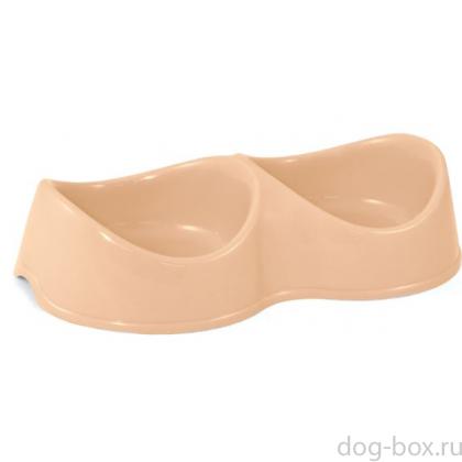 Миска пластиковая двойная "Бисквит", бежевая, 2*0,2л-0