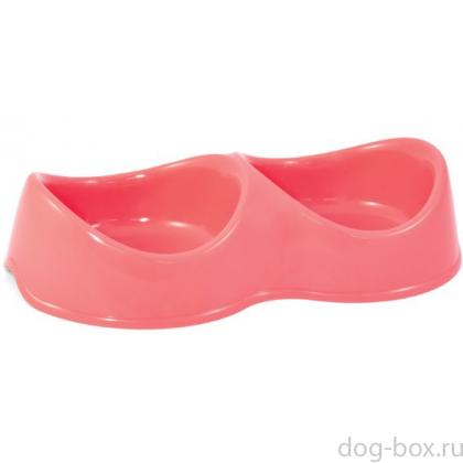 Миска пластиковая двойная "Бисквит", коралловая, 2*0,2л-0