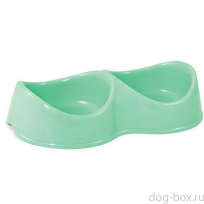 Миска пластиковая двойная "Бисквит", бирюзовая, 2*0,2л-0