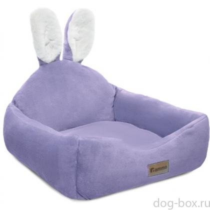 Лежанка квадратная "Зайка", сиреневая, 43*43*22см-0