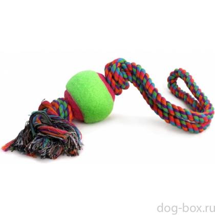 Игрушка для собак "Верёвка с петлей, 2 узла и мяч", d6,5/45см-0