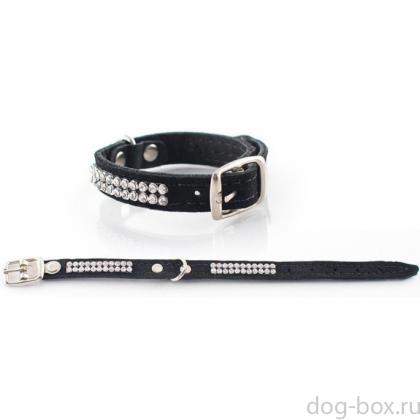 Ошейник Люкс 10мм*19-23см двухслойный "Велюр-лайт" со стразами-0