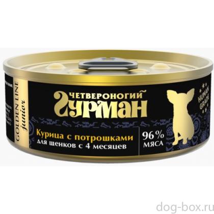 Консервы для щенков Голден Курица с потрошками желе-0