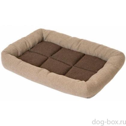 Лежанка прямоугольная с валиком "Батут" - рогожка, бежевая-0