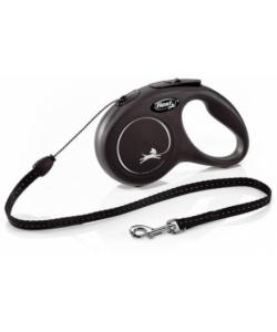 Рулетка-трос для собак до 20кг, 5м, черная (New Classic M cord black)