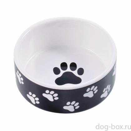 Миска керамическая для собак черная с лапками, 420мл-0