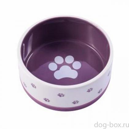 Миска керамическая нескользящая для собак, белая с фиолетовым, 360мл-0