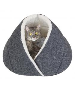 Домик-лежак РИО с помпоном 35*46*35см (дерюжка, мех, поролон) серый