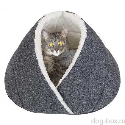 Домик-лежак РИО с помпоном 35*46*35см (дерюжка, мех, поролон) серый-0