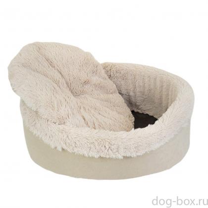 Лежак САВАННА овальный, пушистый мех, вельвет 65*55*h22см бежевый-0