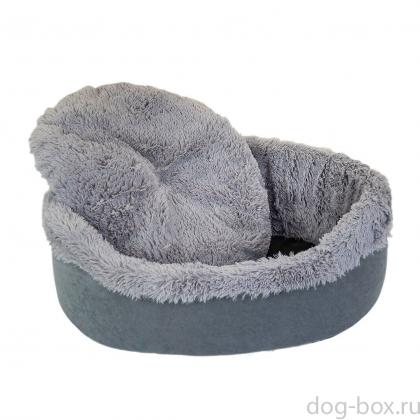 Лежак САВАННА овальный, пушистый мех, вельвет 65*55*h22см серый-0