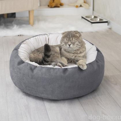 Лежак круглый пухлый БУБЛИК 48*48*18см (плюш, микрошенилл, синтепух) серый-0