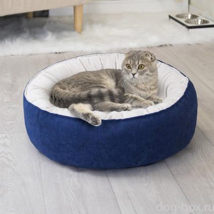 Лежак круглый пухлый БУБЛИК 48*48*18см (плюш, микрошенилл, синтепух) синий-0