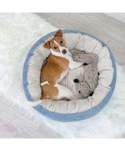 Лежак круглый пухлый БУБЛИК 57*57*21см (плюш, микрошенилл, синтепух) голубой