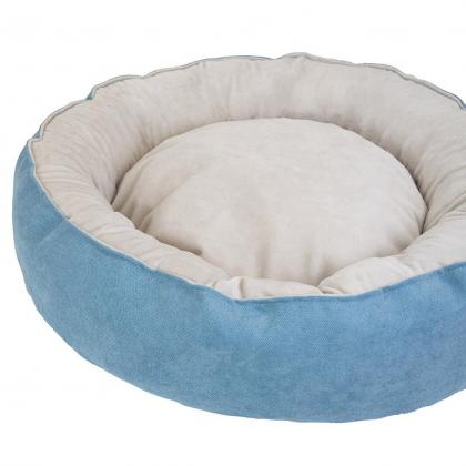 Лежак круглый пухлый БУБЛИК 57*57*21см (плюш, микрошенилл, синтепух) голубой-2