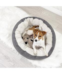 Лежак круглый пухлый БУБЛИК 57*57*21см (плюш, микрошенилл, синтепух) серый