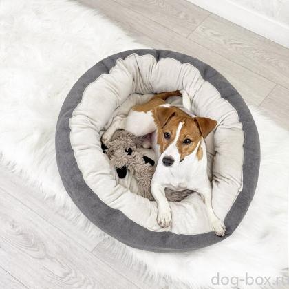 Лежак круглый пухлый БУБЛИК 57*57*21см (плюш, микрошенилл, синтепух) серый-0