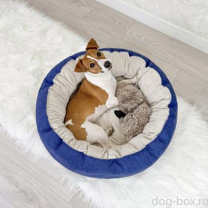 Лежак круглый пухлый БУБЛИК 57*57*21см (плюш, микрошенилл, синтепух) синий-0