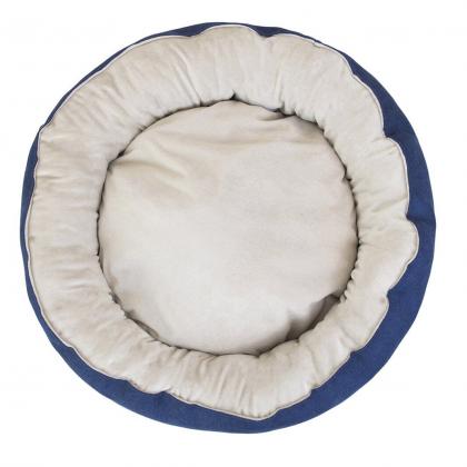 Лежак круглый пухлый БУБЛИК 57*57*21см (плюш, микрошенилл, синтепух) синий-2