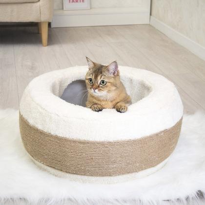 Лежанка с тоннелем круглая D59*h21см (МДФ, джут, мех искусственный) ангора-3