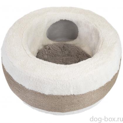 Лежанка с тоннелем круглая D59*h21см (МДФ, джут, мех искусственный) ангора-0