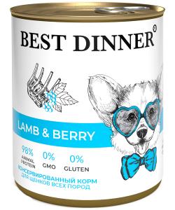 Консервы для щенков и взрослых собак, ягненок с ягодами, 850г