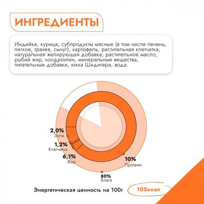 Консервы для щенков и взрослых собак, птица с картофелем, 850г-2