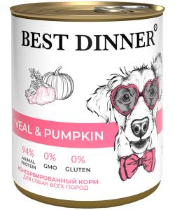Консервы для щенков и взрослых собак, телятина с тыквой, 850г