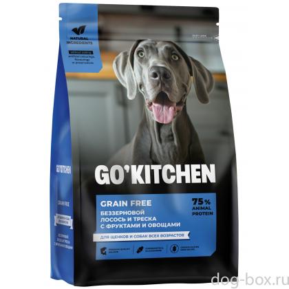 Беззерновой корм Для щенков и собак всех возрастов с лососем, треской, фруктами и овощами, GRAIN FREE Salmon&CodFish, 0.4кг-0