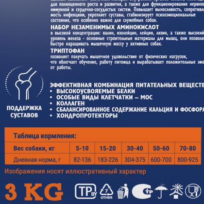 Сухой корм Premium Sport 5000 с курицей для взрослых собак всех пород с высокой затрой энергии, 3кг-1