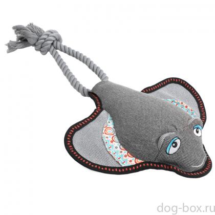 Игрушка для собак мягкая "Скат с веревкой", 25/42см-0