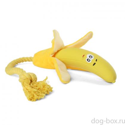 Игрушка для собак из латекса "Банан с веревкой", 15,5/43,5см-0