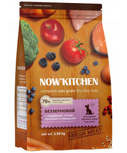 Беззерновой корм для щенков крупных пород со свежей индейкой,уткой,лососем,Fresh Grain-free Turkey,Duck&Salmon, Large Puppy, 1.59кг