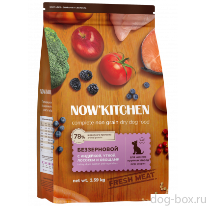 Беззерновой корм для щенков крупных пород со свежей индейкой,уткой,лососем,Fresh Grain-free Turkey,Duck&Salmon, Large Puppy, 1.59кг-0