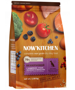 Беззерновой корм для взрослых собак крупных пород со свежей индейкой,уткой,лососем,Fresh Grain-free Turkey,Duck&Salmon,Large Adult, 1.59кг