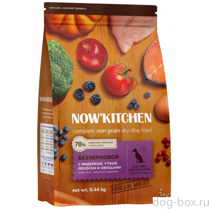 Беззерновой корм для взрослых собак крупных пород со свежей индейкой,уткой,лососем,Fresh Grain-free Turkey,Duck&Salmon,Large Adult, 5.44кг-0