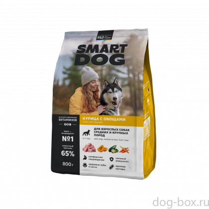 Сухой корм для взрослых собак средних и крупных пород с курицей, for adult dogs medium&maxi breed with chicken, 0.8кг-0